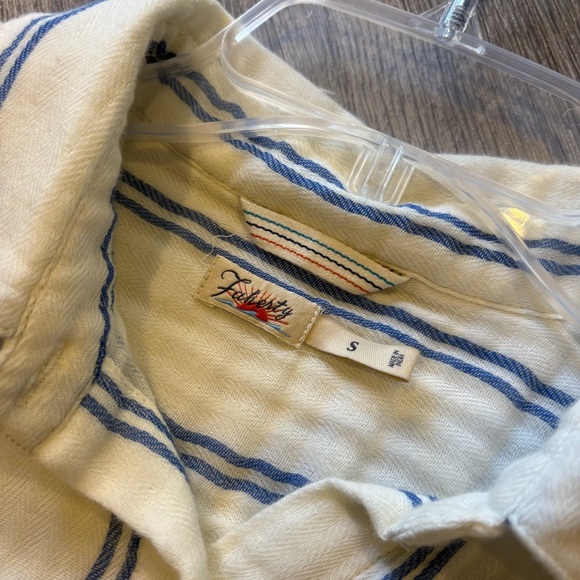 Faherty Gauzy Blue and Cream Organic Cotton Striped Button Up Shirt - Picture 4 of 7